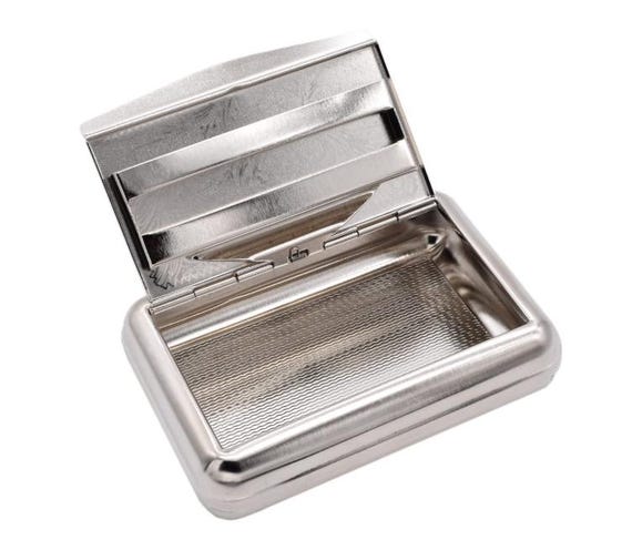 Metal Tobacco Tin and Cigarette Case for Roll Ups with paper holder