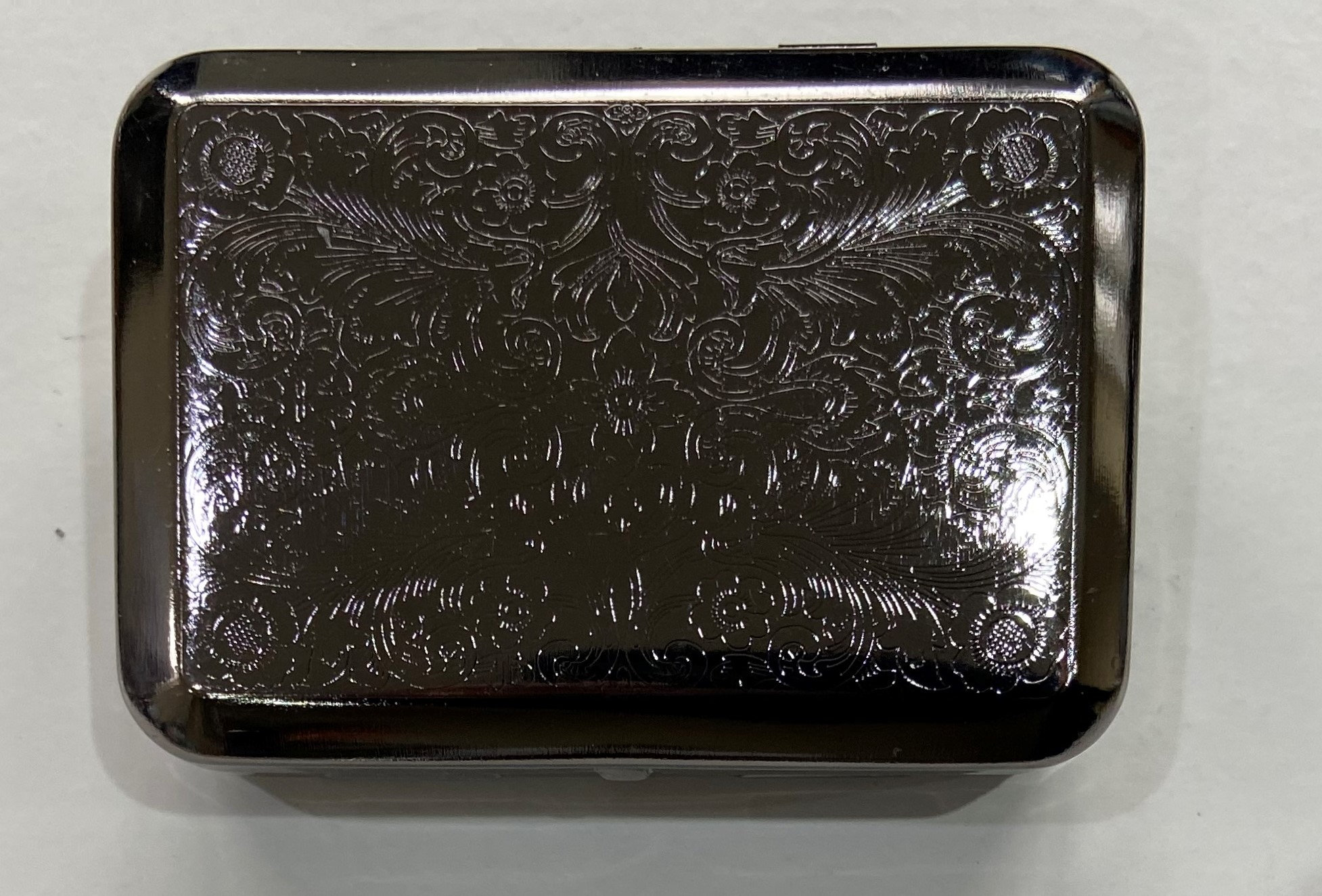 Tobacco Tin With Paper Holder Black Gun Metal Finish 6 Designs