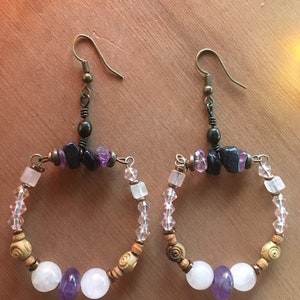 Amethyst & Rose Quartz Hoop Earrings