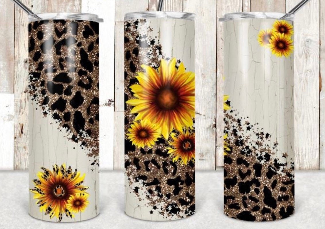 Sunflower Leopard 20 oz stainless steel double wall insulated drink tumbler with a bright and colorful sublimated design. Sunflower Leopard 20 oz stainless steel double wall insulated drink tumbler with a bright and colorful sublimated design.