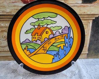 Clarice Cliff "Orange Roof Cottage" Bizarre Art Deco Collectors Plate, Wedgwood Bone China