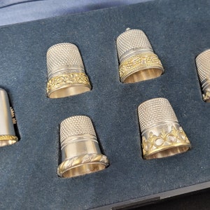 Cased Set of Silver & Gilt Thimbles, London 925 Hallmarks 1990, Butterfly Thimble, Grape Thimble image 8