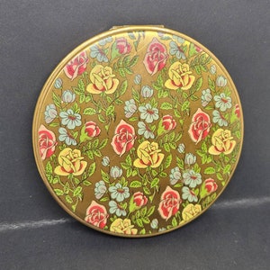 Vintage Powder Compact Large Size Vogue? Rose Floral Chintz c1940s