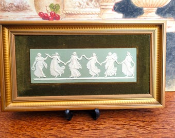 Wedgwood Green Jasperware Dancing Hours Tableaux Plaque, Gilt Framed c1970s