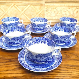 Spode Blue Italian Set of 6 Tea Cups and Saucers, Afternoon Tea Duo Made in England