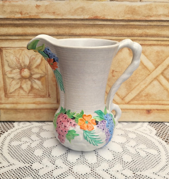Carlton Ware 1930s Rock Garden Jug 1238, Hand Painted Embossed