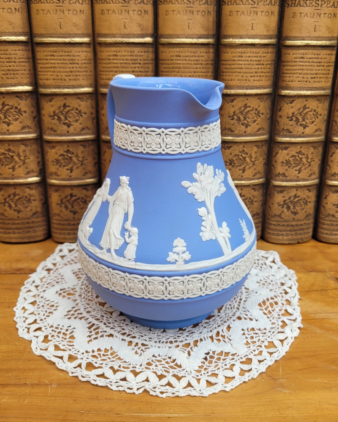 Wedgwood Blue Jasperware Jug Pitcher Etruscan Shape Domestic Etsy