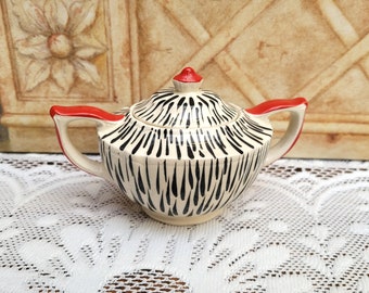 Kitsch Sadler Zebra Handled Sugar Bowl c1950/60s, "Zambesi" Style, Retro Red