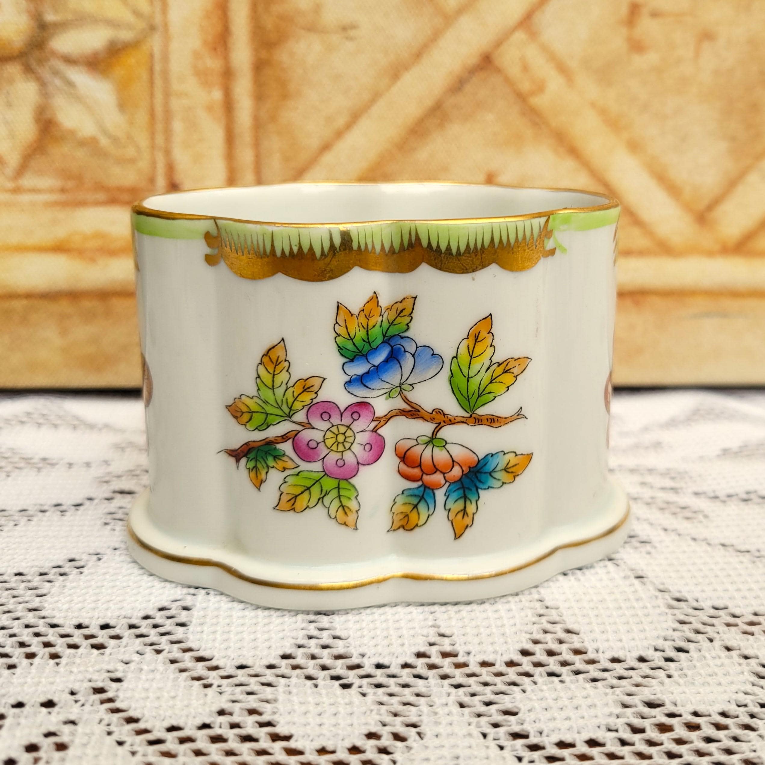 Vintage Herend Queen Victoria Porcelain Toothpick Holder, Match