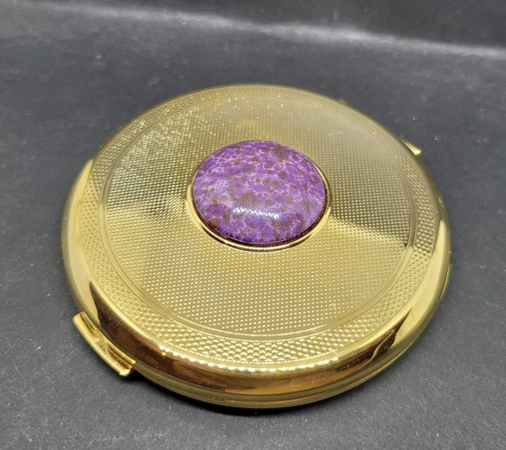 Stratton Powder Compact, Purple & Cocoa Glass Cab… - image 2