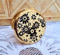 Stratton Powder Compact Enamel Cream & Black Daisy Flowers, Faux Pearls, Crystals. Unused