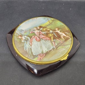Powder Compact French Bakelite Celluloid,1930s Blind Mans Bluff Rococo After Fragonard