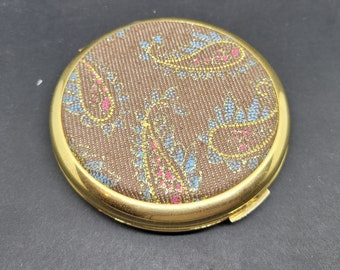 Unused Stratton Powder Compact Paisley Fabric Goldtone Case Convertible Loose Solid Powder