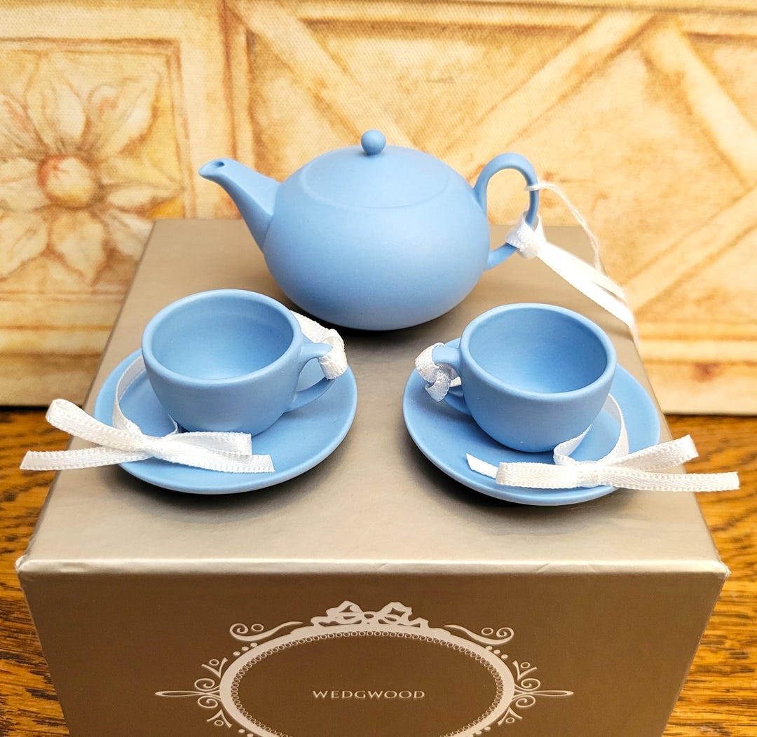 Wedgwood Blue Jasperware Miniature Tea Set Hanging Ornaments