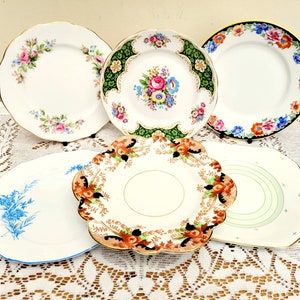 6 Pretty Mismatched China Tea Side Plates, Vintage Wedding, Tea party, garden party, Craft China