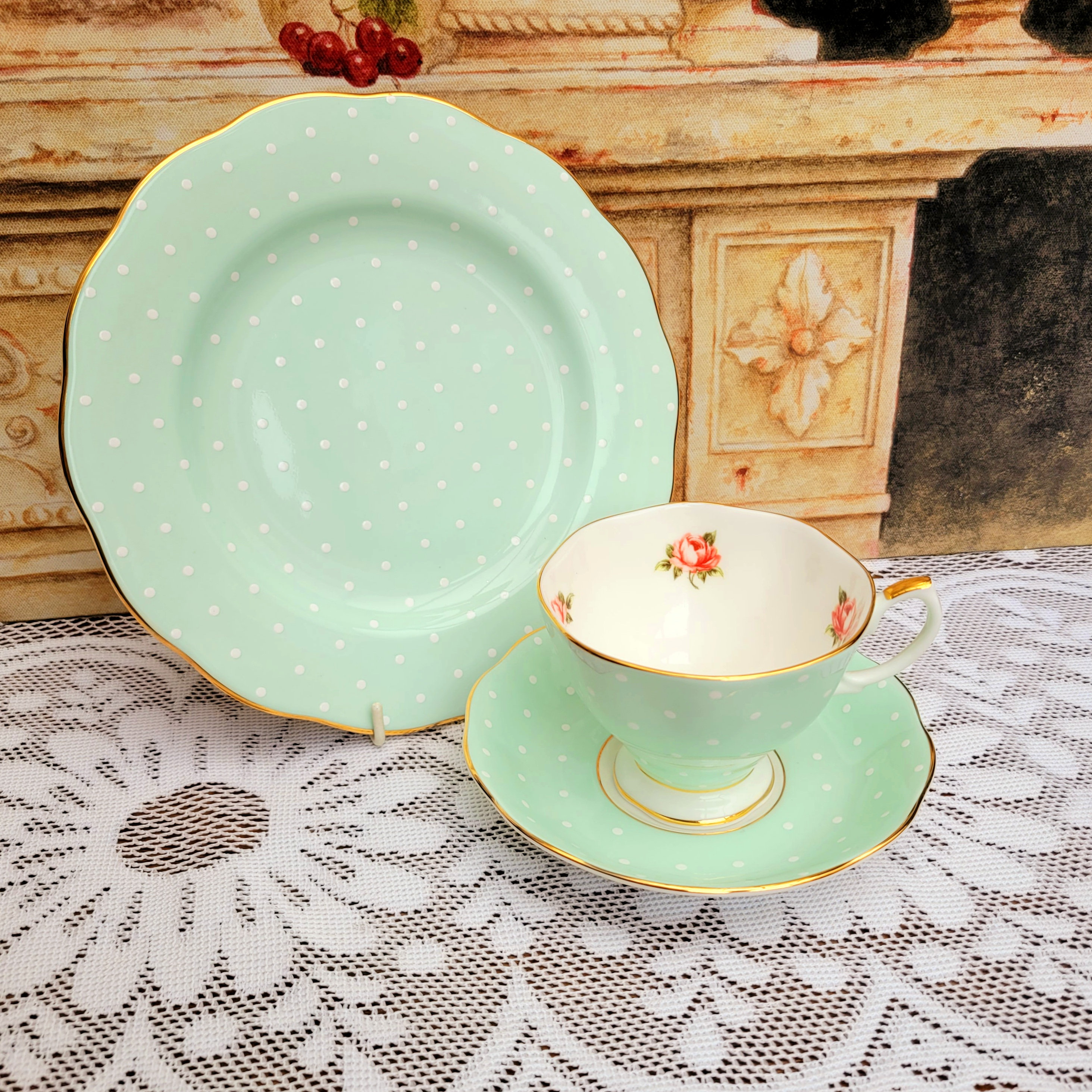 Royal Albert Polka Rose Tea Trio, 100 Year Celebration Cups and