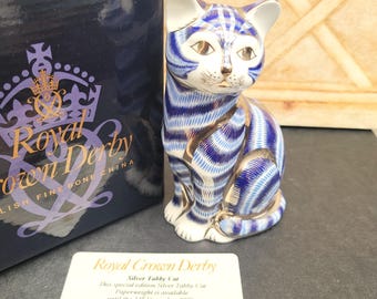 Royal Crown Derby Silver Tabby  Cat Paperweight, Special Edition Boxed