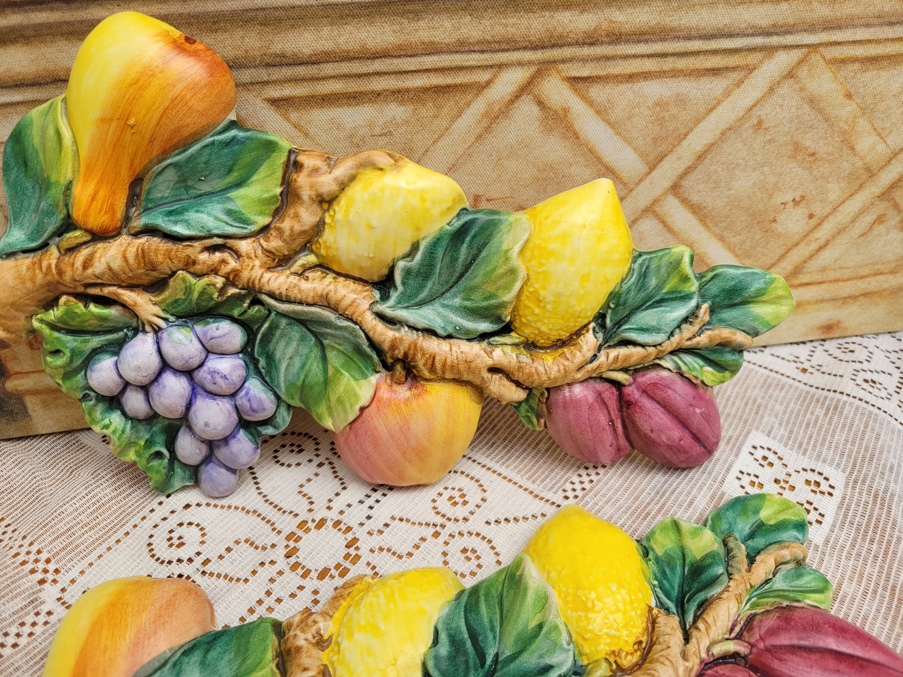 Bassano Italian Majolica Pottery Fruit Branch Pair Wall Plaque Etsy