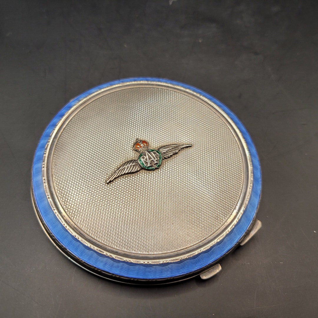 Silver Guilloche Enamel Powder Compact, RAF Sweetheart WW2, Turner and ...