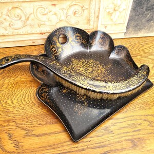 Antique Victorian Papier Mache Crumb Tray & Brush, Gothic Style