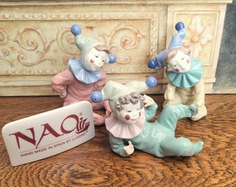 Nao by Lladro Figurine Jingles, Jangles & Joy 3 Piece Clown Set, Cute Child Jester