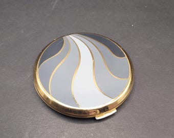 Vintage Stratton Powder Compact, Art Deco Grey & Black swirls, Convertible