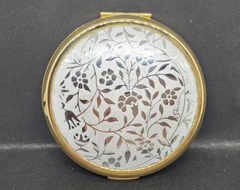 Unused Stratton Powder Compact Goldtone Silver Trailing Leaves & Flowers c1990s