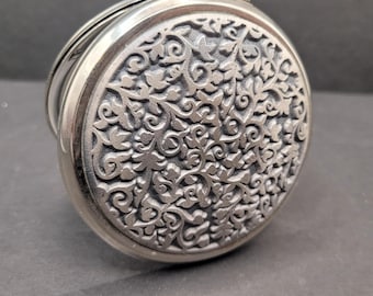 Vintage Stratton Powder compacte tinnen nouveau bladeren, converteerbare etui ongebruikt