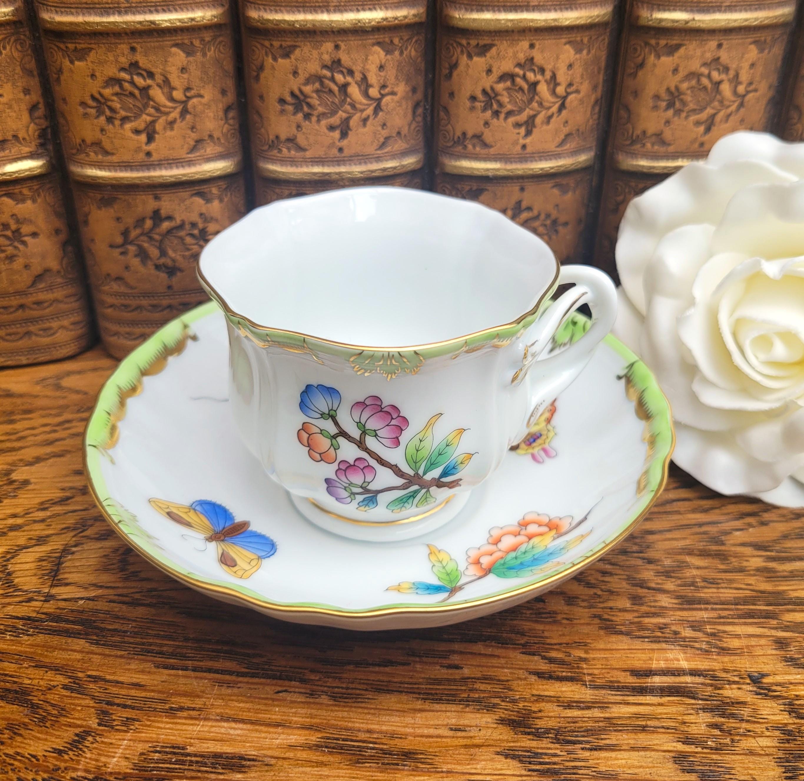 Herend Queen Victoria Porcelain Coffee Cup and Saucer, Rare