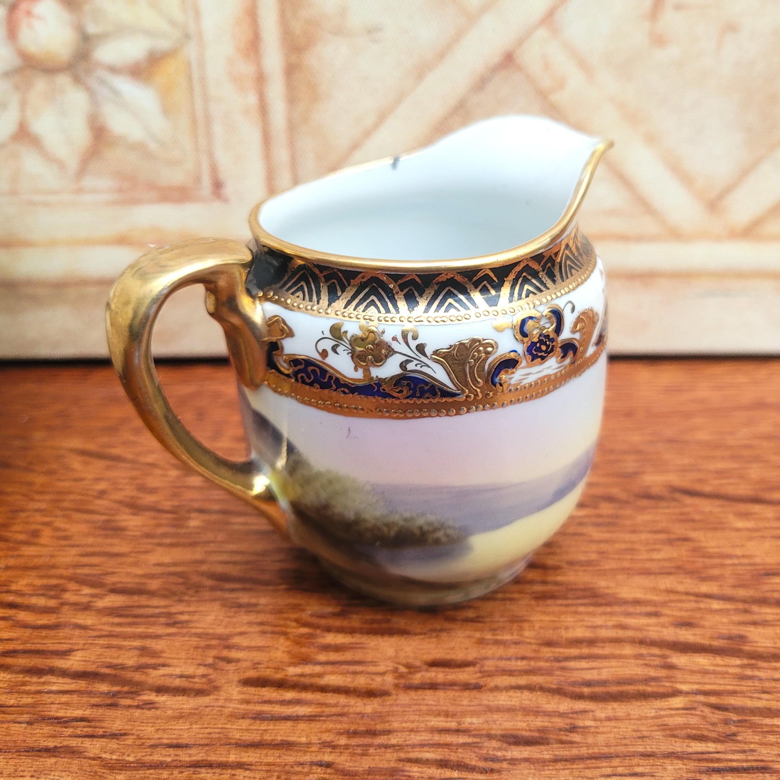 Antique Noritake Porcelain Tranquil Lake & Mountain Scene Coffee