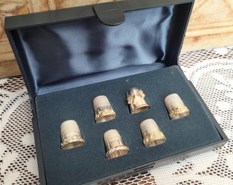 Cased Set of Silver & Gilt Thimbles, London 925 Hallmarks 1990, Butterfly Thimble, Grape Thimble