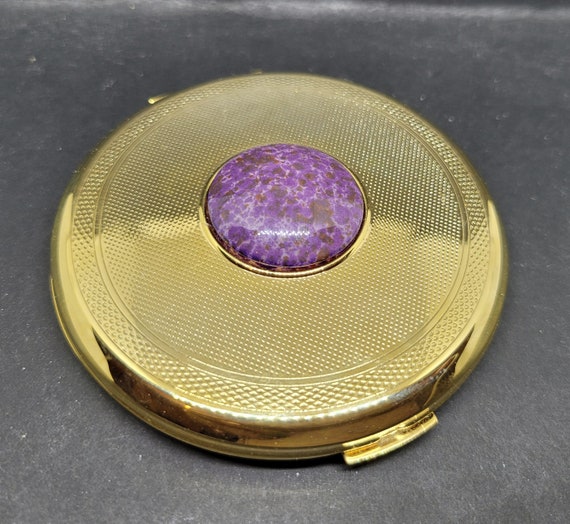 Stratton Powder Compact, Purple & Cocoa Glass Cab… - image 1