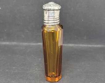 Victorian Amber Glass Scent Bottle Falcon Silver lid Tapered Faceted