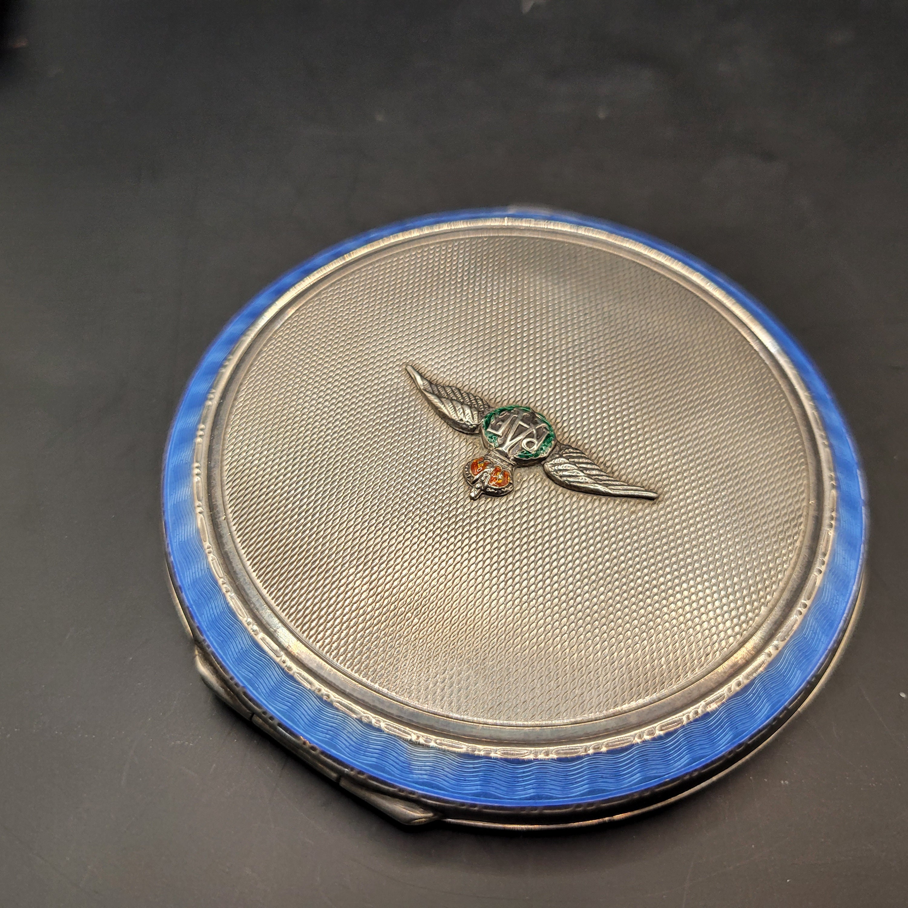 Silver Guilloche Enamel Powder Compact, RAF Sweetheart WW2, Turner and ...
