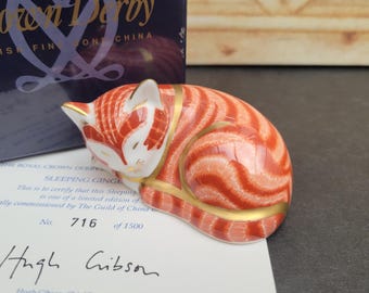 Royal Crown Derby Sleeping Ginger Kitten  Paperweight, Ltd Edt with COA & Box