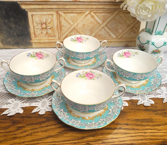 Royal Albert Enchantment Set of 4 Soup Cups & Saucers, Cream Soup 