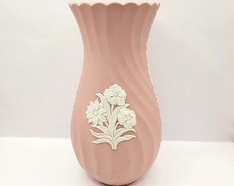 Wedgwood Pink Jasperware Fluted Floral Vase, Rare Large Size 8.5"