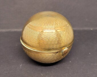 Pygmalion Vintage Sphere Globe Powder Compact Brass Goldtone Engine Turned 1950s