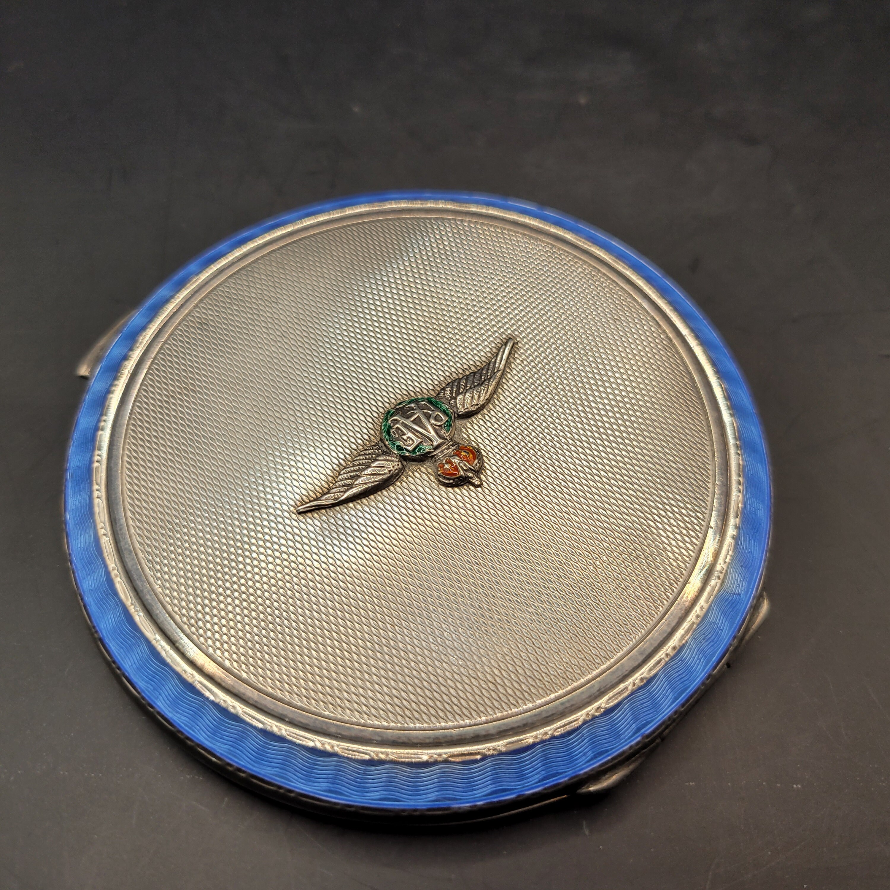 Silver Guilloche Enamel Powder Compact, RAF Sweetheart WW2, Turner and ...