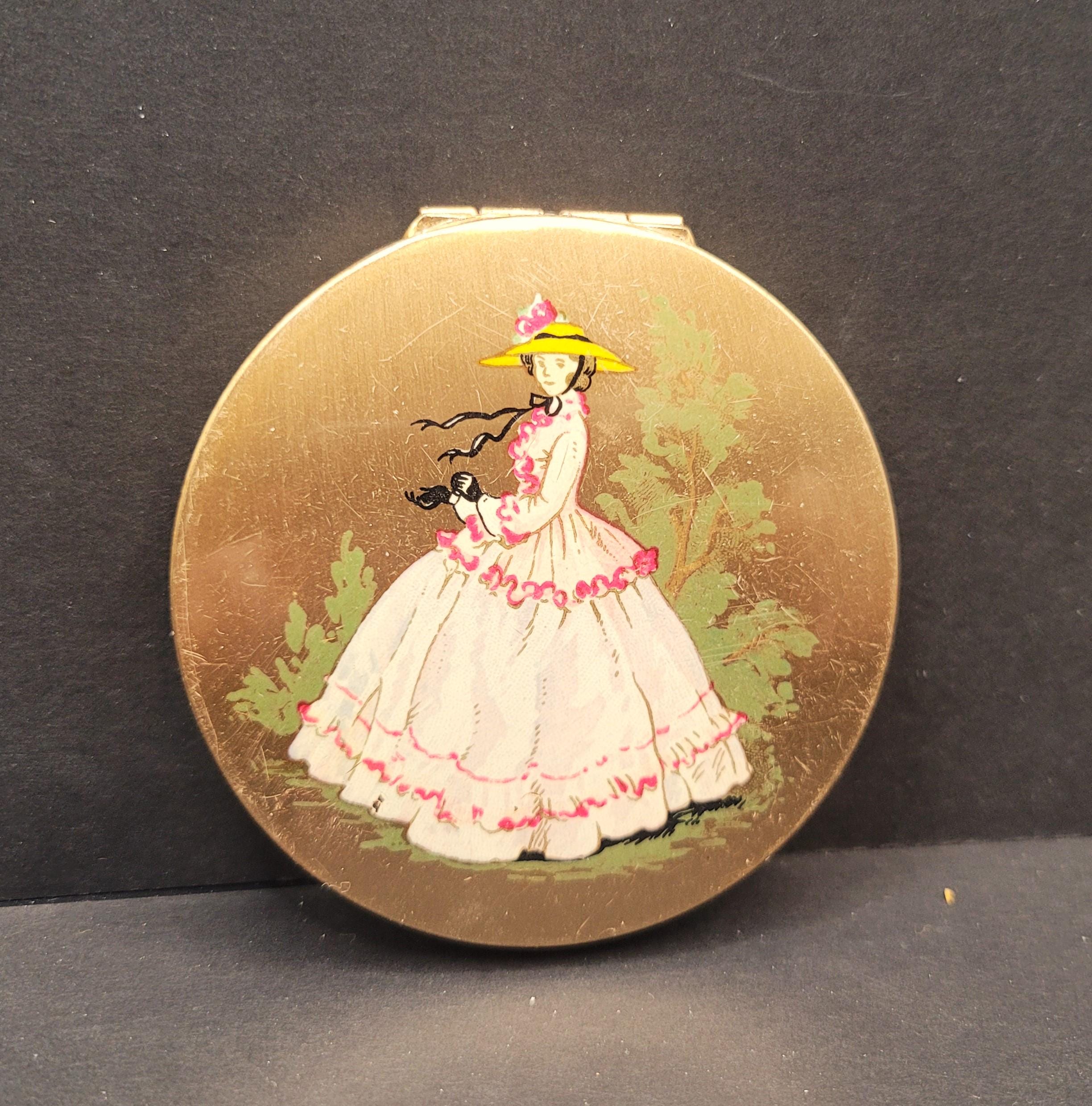 【レア希少】POWDERLINE、バック、USAヴィンテージ、vintage Vintage Stratton Powder Compact Crinoline Lady C1950s, Victorian
