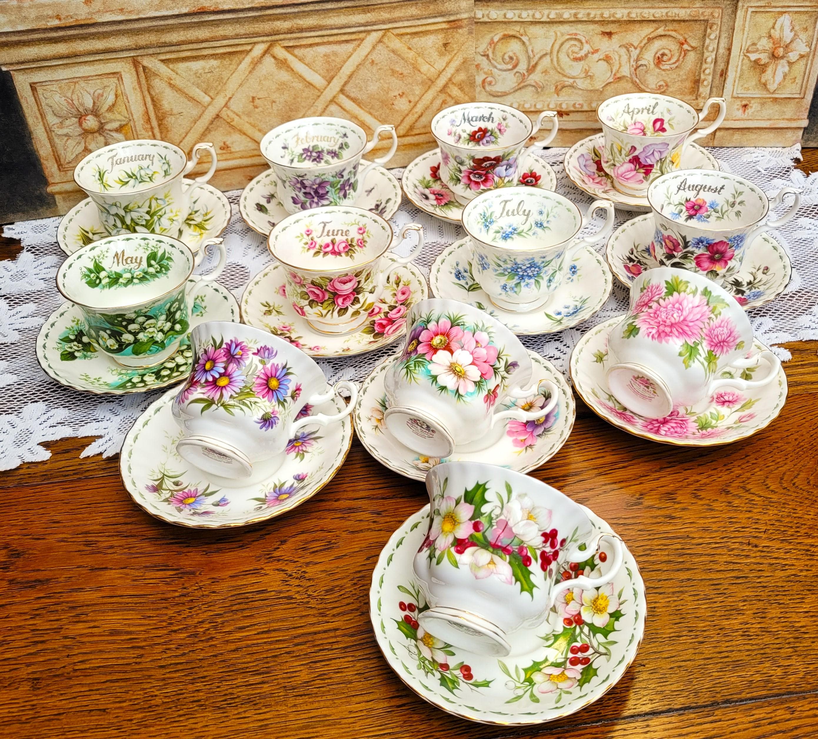 Royal Albert Flowers of the Month Full Set of 12 Tea Cups and