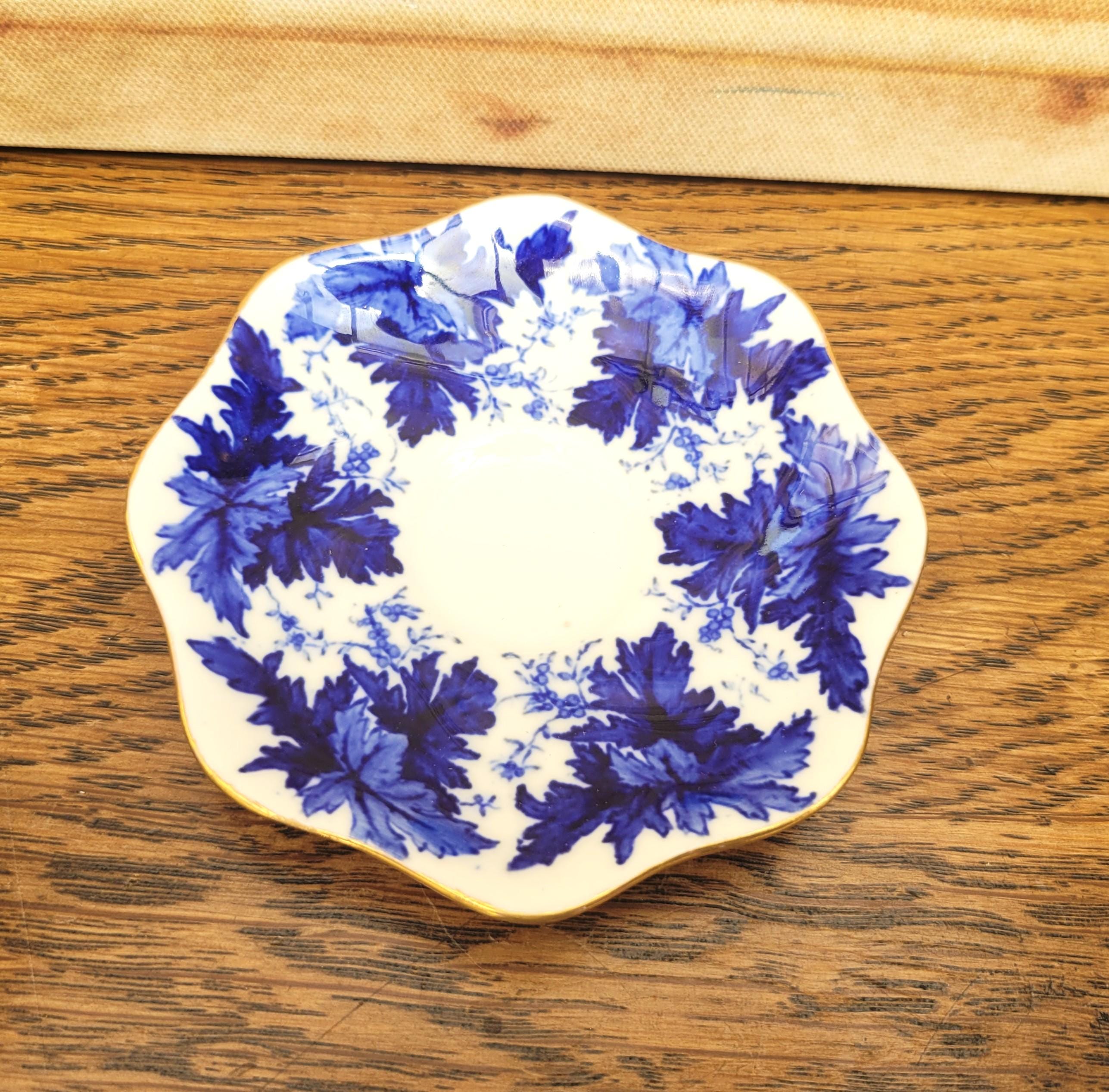 Antique Coalport Miniature Cup and Saucer, Blue Maple Patter, Gold