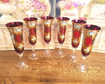 ドイツ製 ゴブレット ペア ハンドエナメル ルビーレッド クリスタル 未