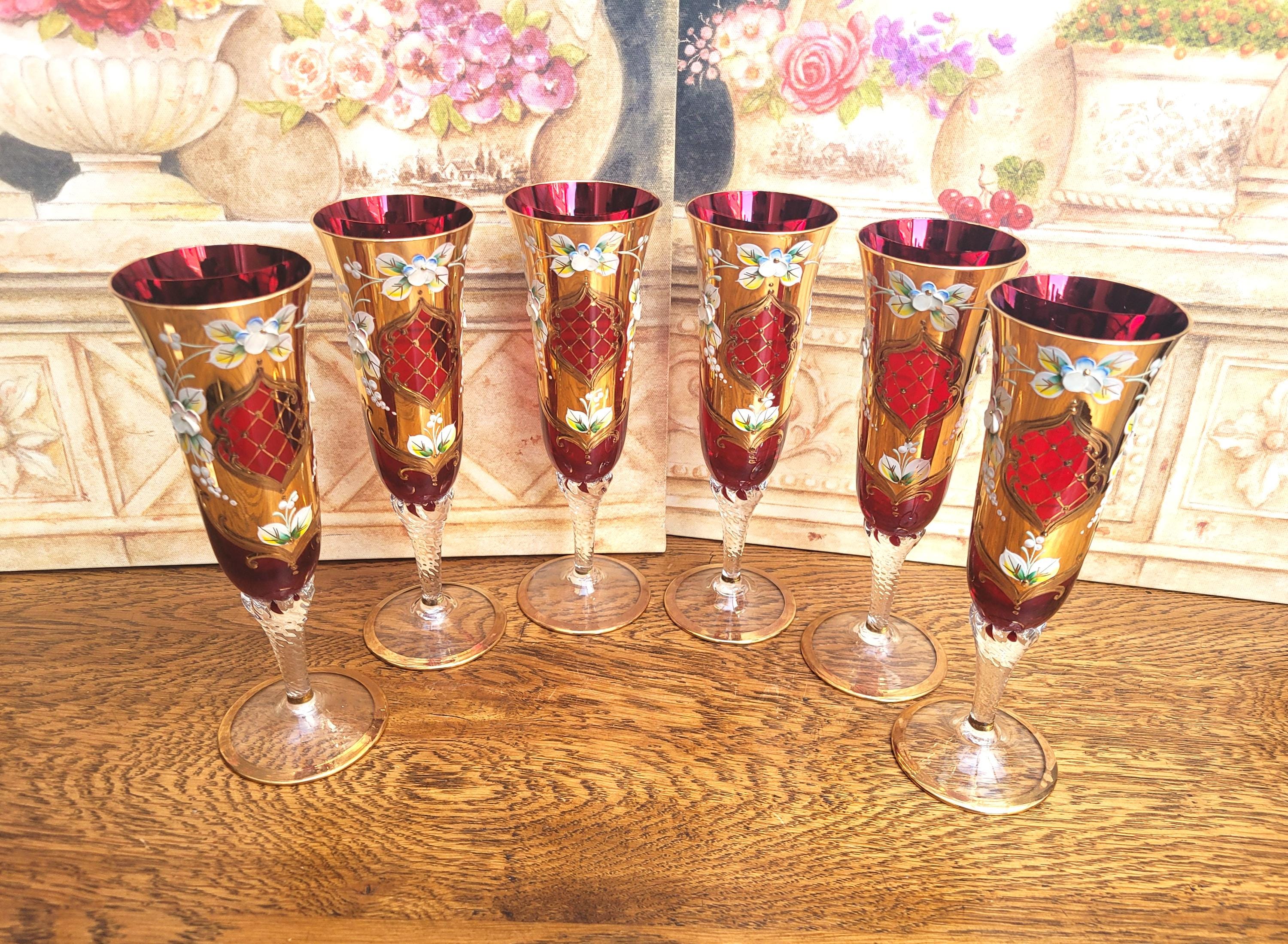 ベネチアン ワイングラス コブレット 赤ガラス ツイストステム