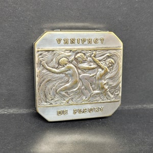 Art Deco Powder Compact Silver Plated De Fleury Vanipact, Greek Mythology Embossed