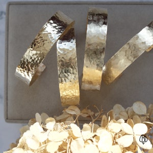 Hammered brass cuff bracelet unisex | Boho arm cuff gold modern open bangle adjustable minimalist bracelet Artisan gift jewelry made in USA