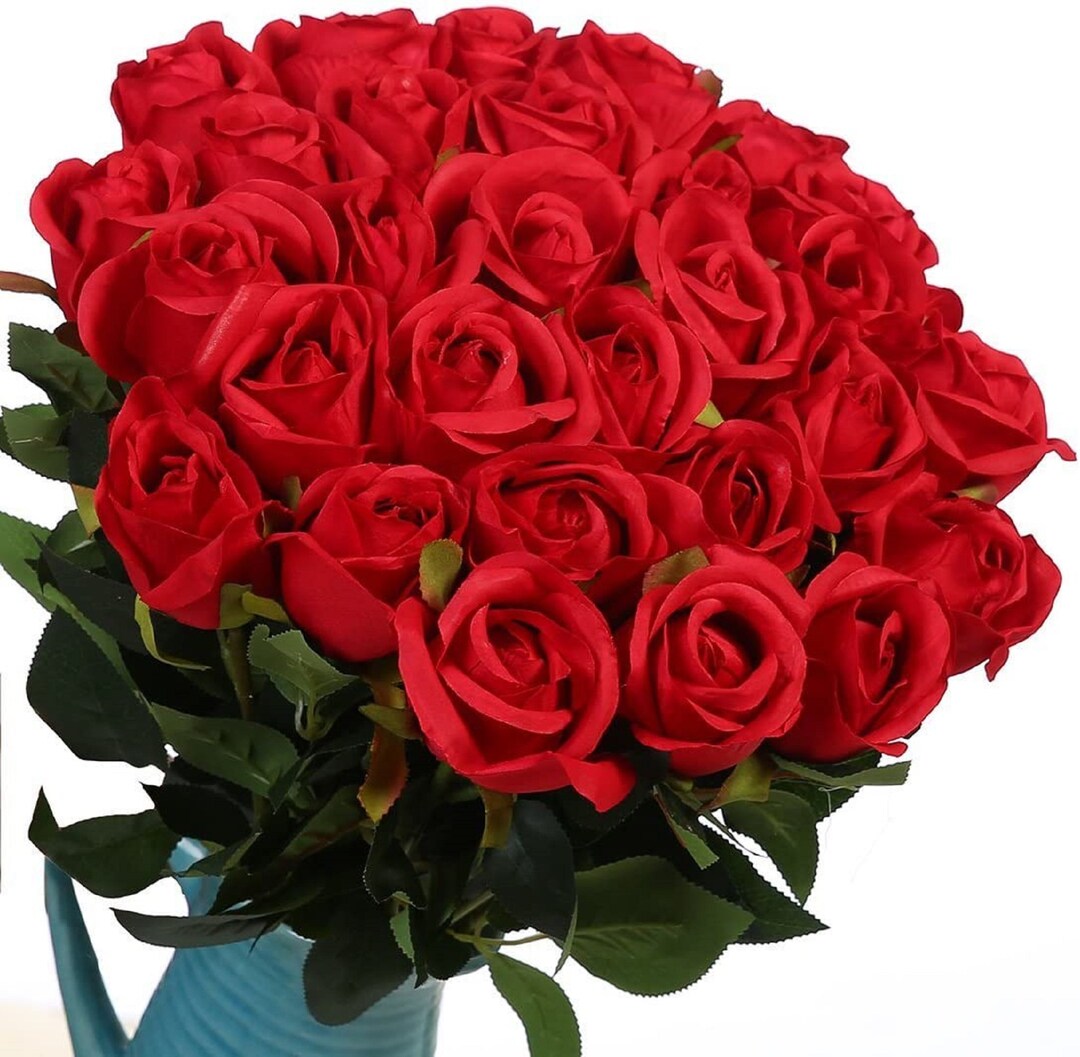 Artificial Red Flowers Silk Roses Fake Bridal Wedding Bouquet Etsy