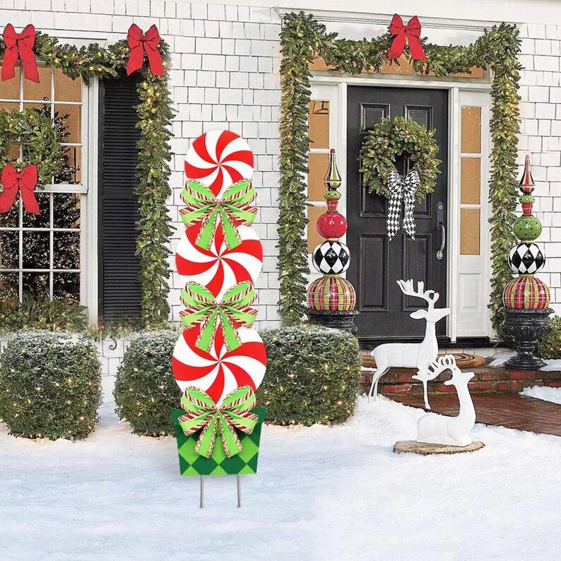 Christmas Peppermint Decorations Outdoor Yard Stakes Giant Etsy