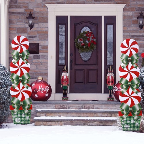Christmas Peppermint Xmas Yard Stakes Hanging Outdoor Holiday Etsy