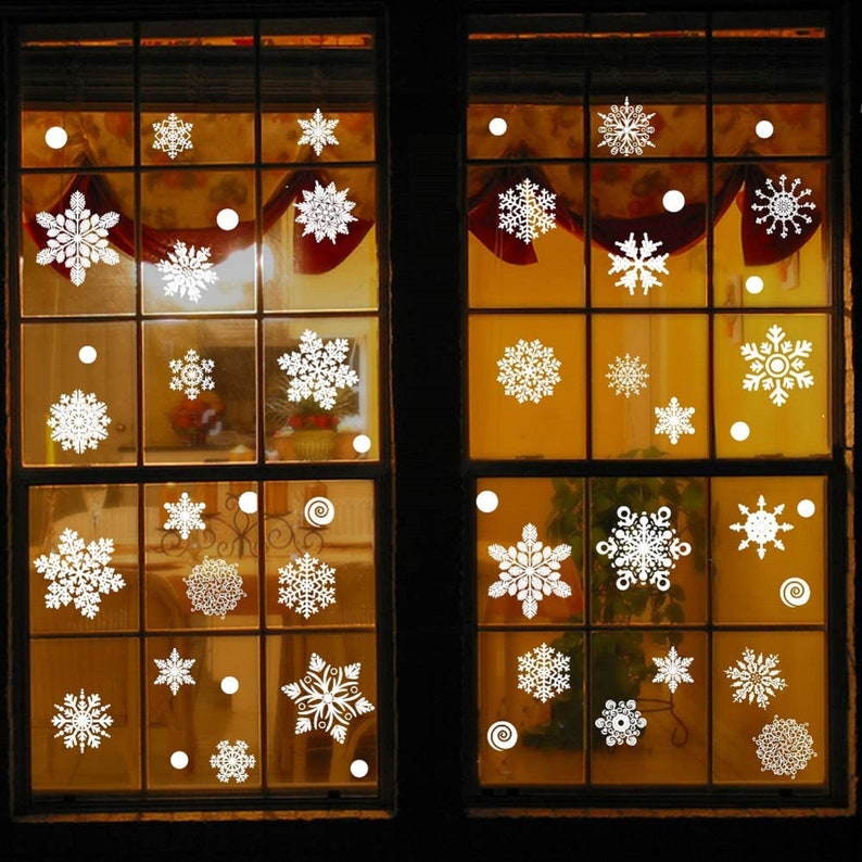 Christmas Window Decal Stickers Snowflake Xmas Holiday White Etsy